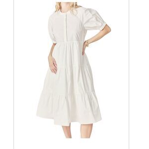 English Factory Anthropologie White Puff Sleeve Tiered Midi Dress Small AK105D